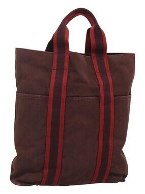 HERMES Fourre Tout Cabas Tote Bag Canvas Bordeaux Auth ti3044